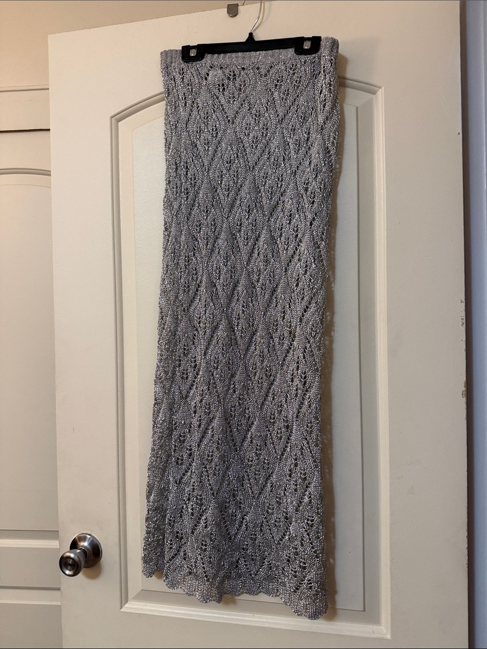 Zara Metallic Silver Knit Maxi Skirt